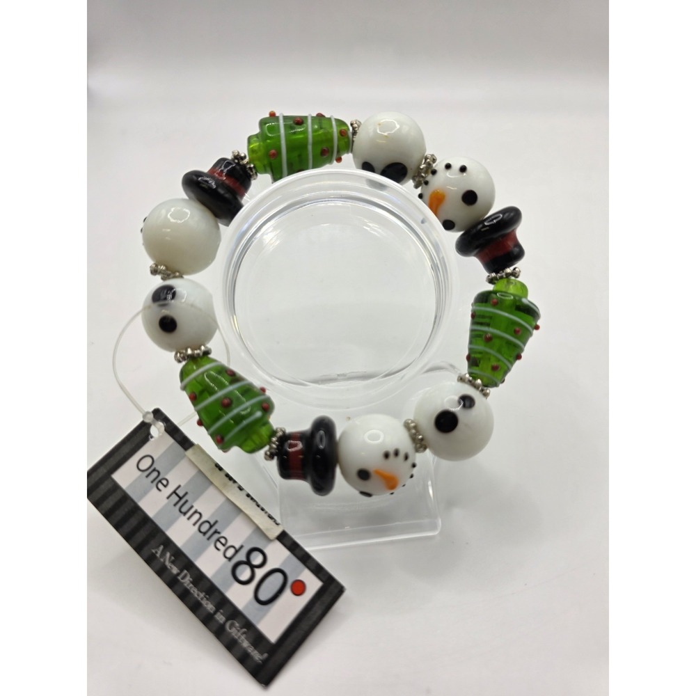 One Hundred 80 Glass Bead Bracelet Christmas Trees & Snowman Stretch 1 Size 2008